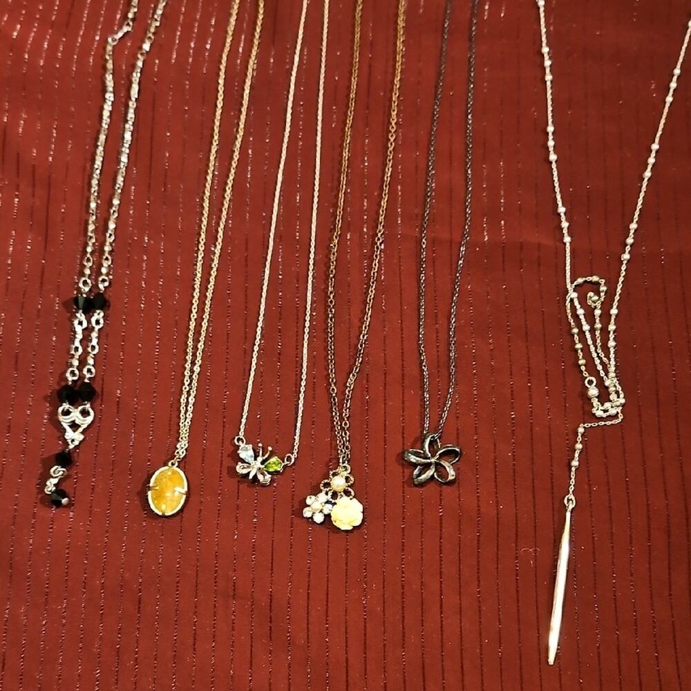 6 Assorted Black and Gold Necklaces with Pendants